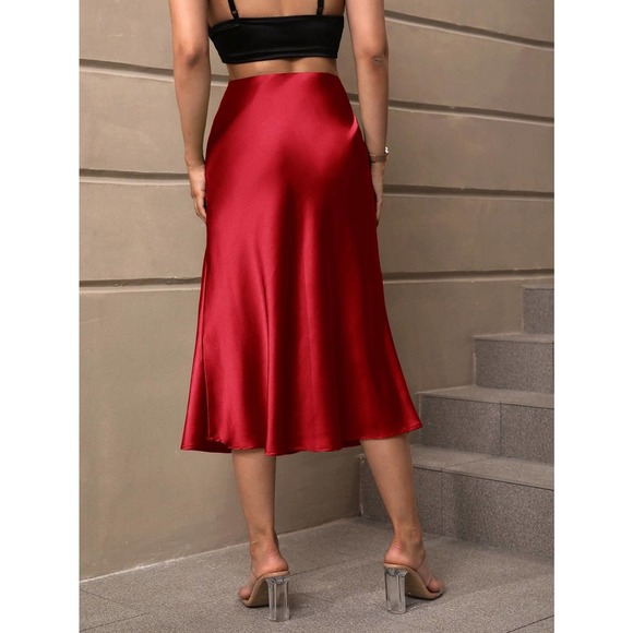 High Waist Satin midi Skirt lime green - Picture 9 of 9